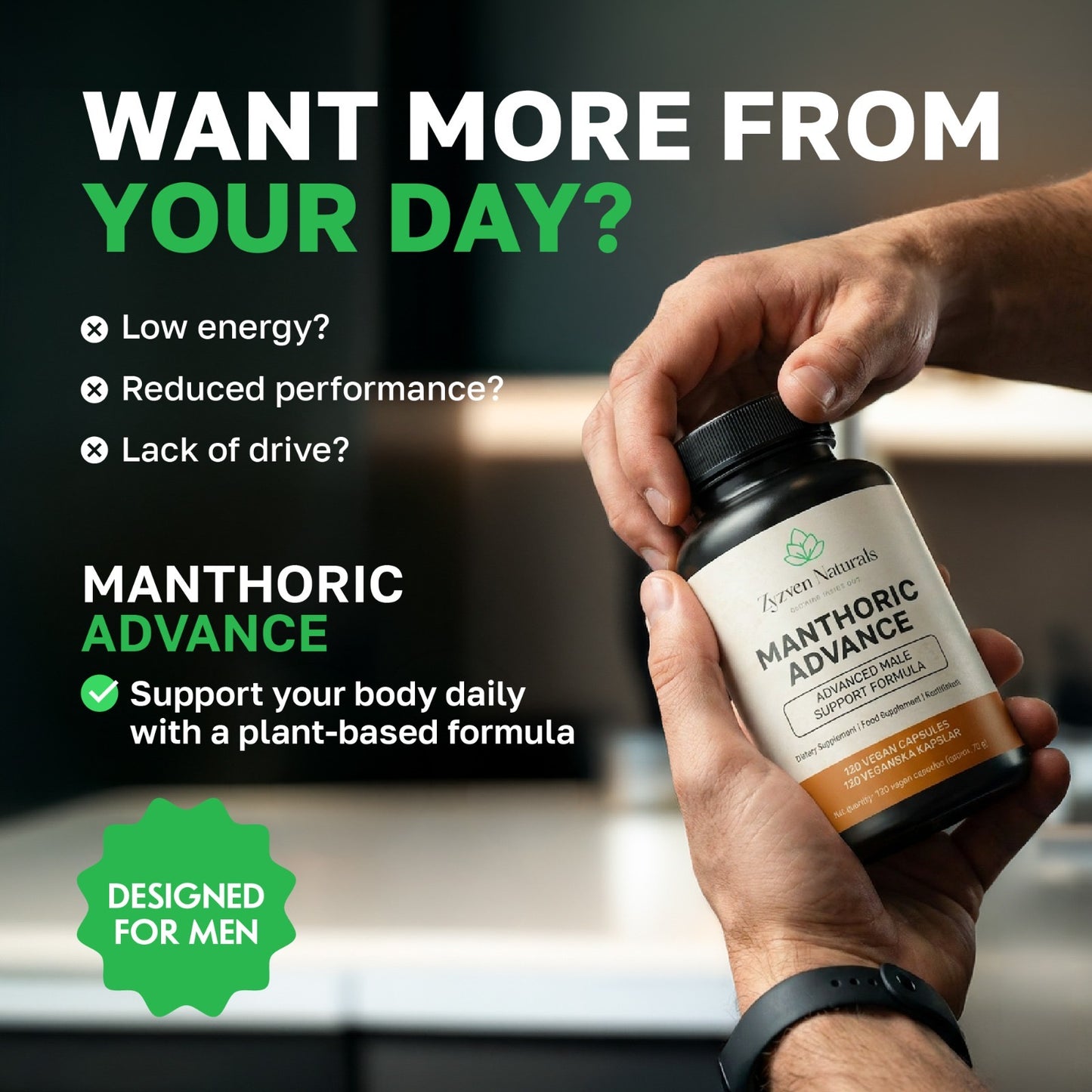 Men's Vitality & Performance Support Capsules (120 Count) | Manthoric Advance