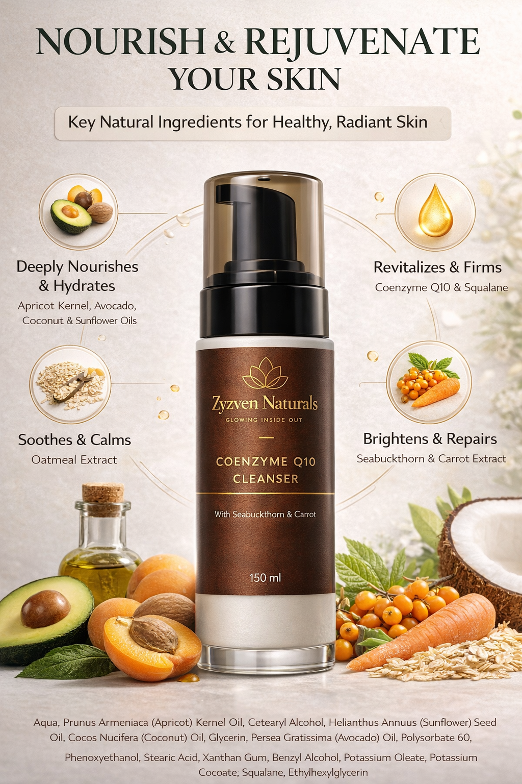 Coenzyme Q10 Cream Cleanser | Nourishing Face Cleanser for Mature & Menopausal Skin (150ml)