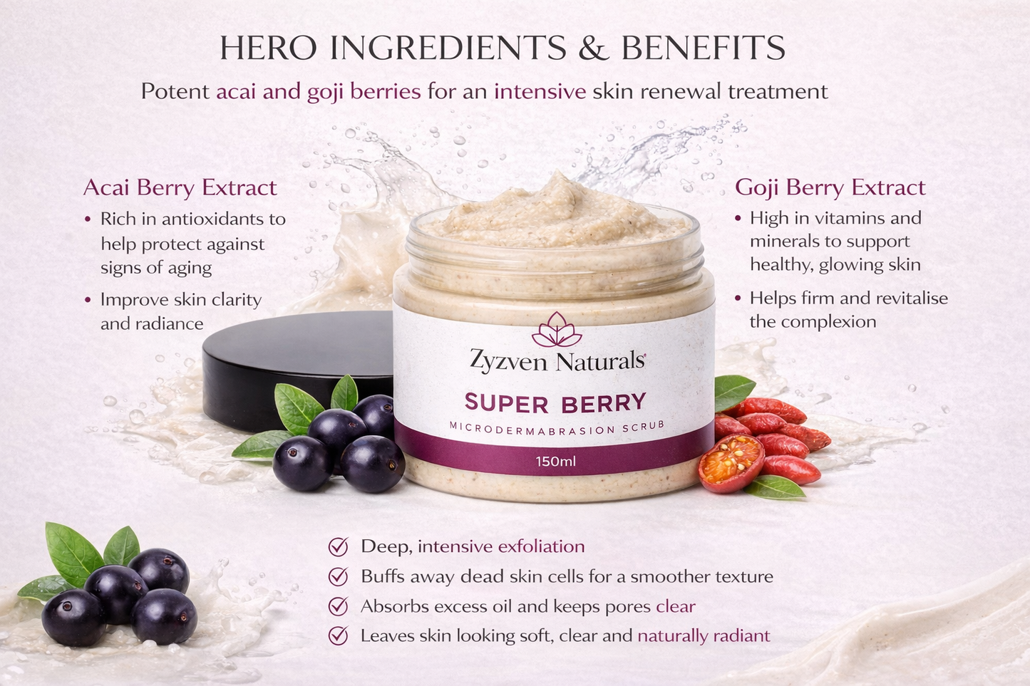 Super Berry Microdermabrasion Scrub | Deep Exfoliating Face Scrub with Acai & Goji (150ml)