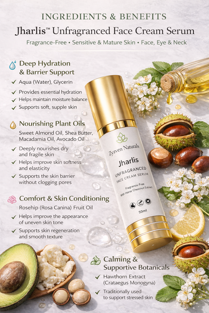 Jharlis™ Unfragranced Face Cream Serum (50ml) | Fragrance-Free Moisturizer for Sensitive & Mature Skin