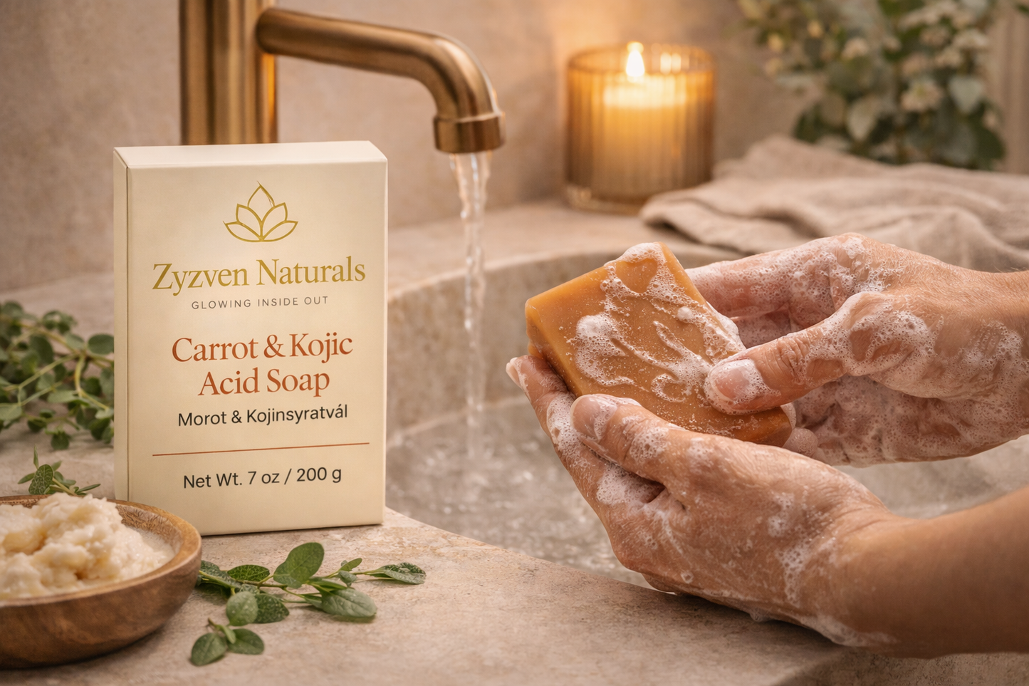 Carrot & Kojic Brightening Soap Bar (200g) | Face & Body Cleanser with Shea Butter, Avocado Oil & Vitamin E