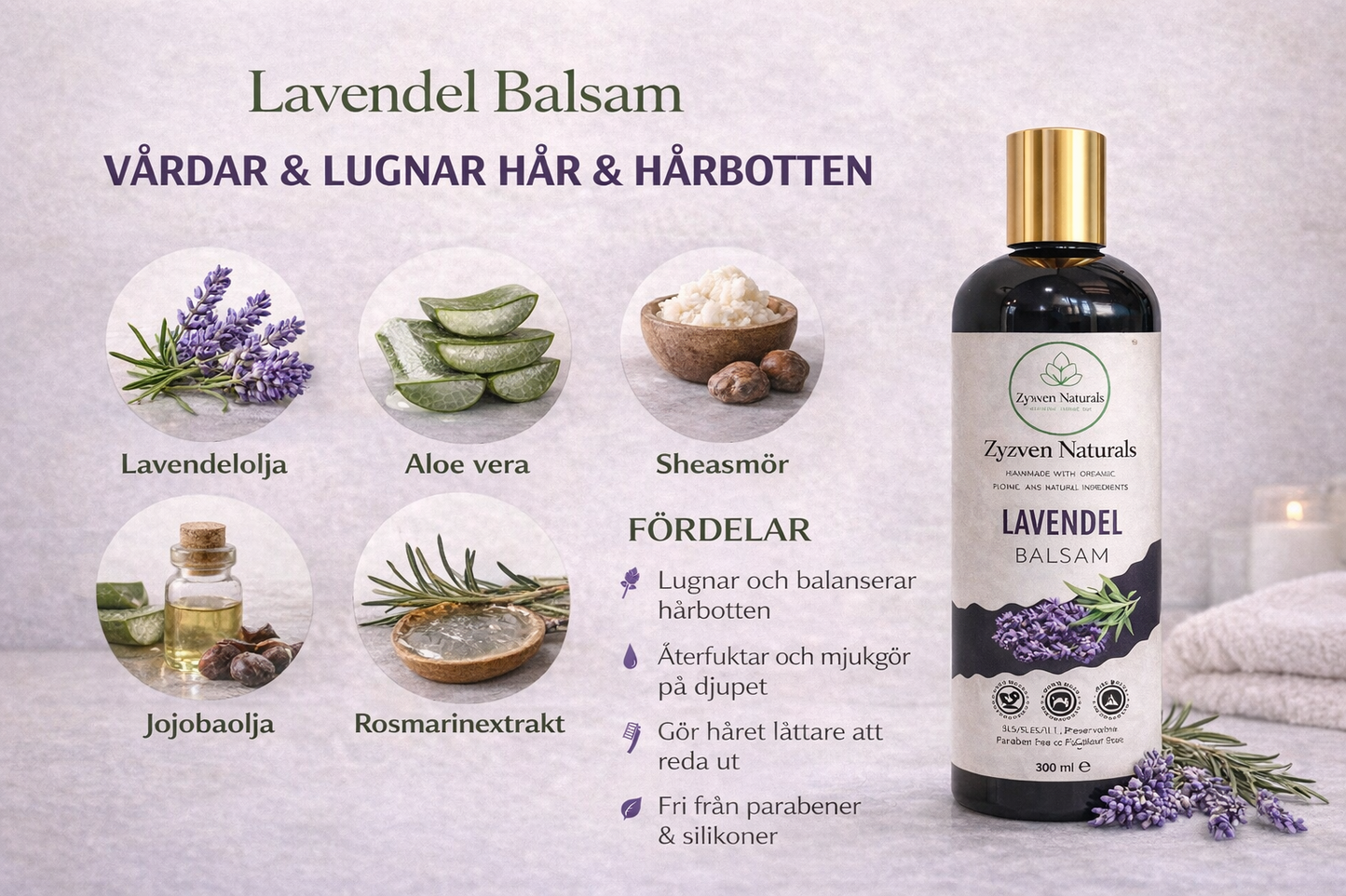 Lavender Conditioner (300ml) | Organic Moisturizing Conditioner with Lavender, Aloe Vera & Shea Butter