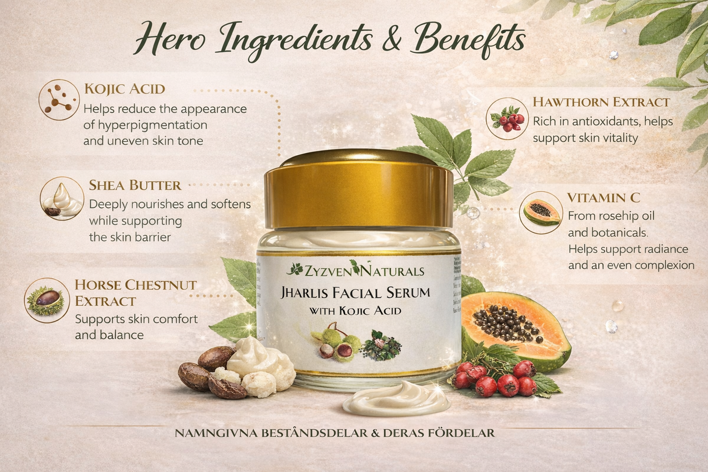Facial Serum with Kojic Acid | Jharlis | Organic Brightening Serum Cream (50ml)
