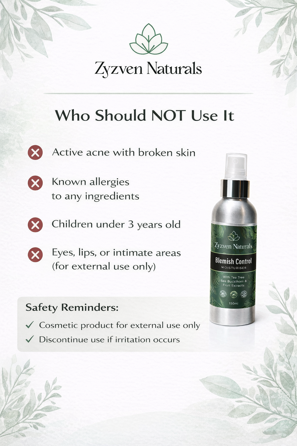 Blemish Control Moisturizer | Organic Face Cream for Oily & Acne-Prone Skin (50ml)