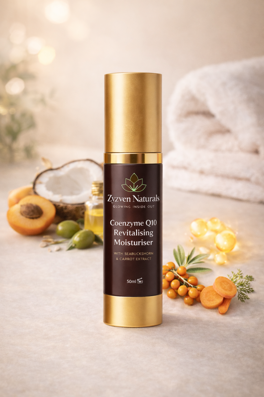Coenzyme Q10 Moisturizer | Organic Anti-Aging Face Cream with Sea Buckthorn & Carrot (50ml)