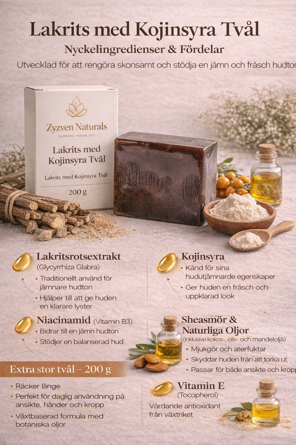 Liquorice & Kojic Brightening Soap Bar (200g) | Face & Body Cleanser with Niacinamide, Vitamin E & Shea Butter