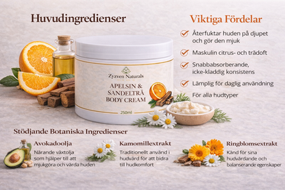 Orange & Sandalwood Body Cream (250ml) | Men's Moisturizer with Shea Butter, Rosehip & Avocado Oil