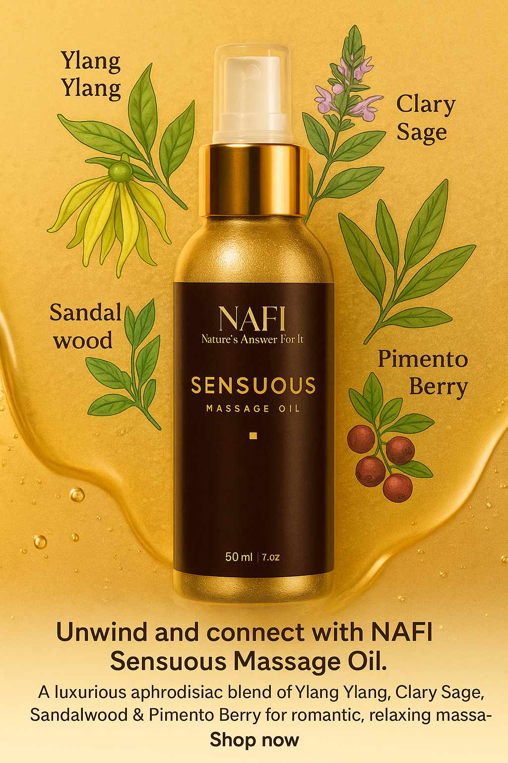 Sensuous Massage Oil | Organic Botanical Massage Oil for Relaxation (100ml)