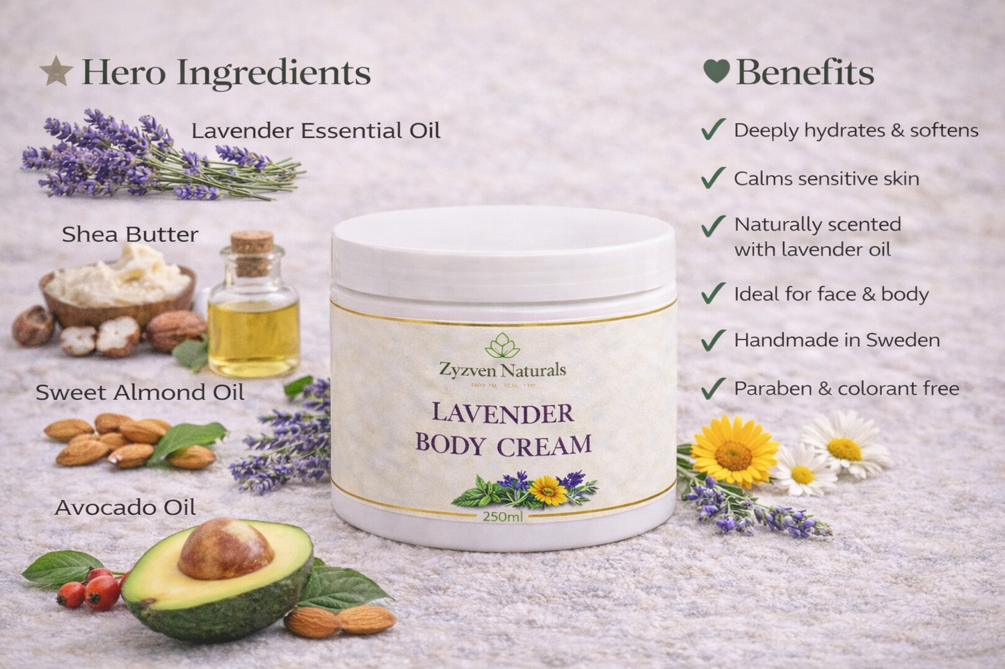 Lavender Face & Body Cream (200ml) | Hydrating Moisturizer with Lavender, Shea Butter & Rosehip Oil