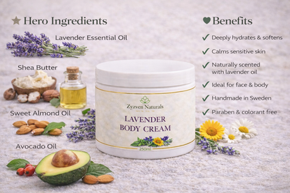 Lavender Face & Body Cream (200ml) | Hydrating Moisturizer with Lavender, Shea Butter & Rosehip Oil