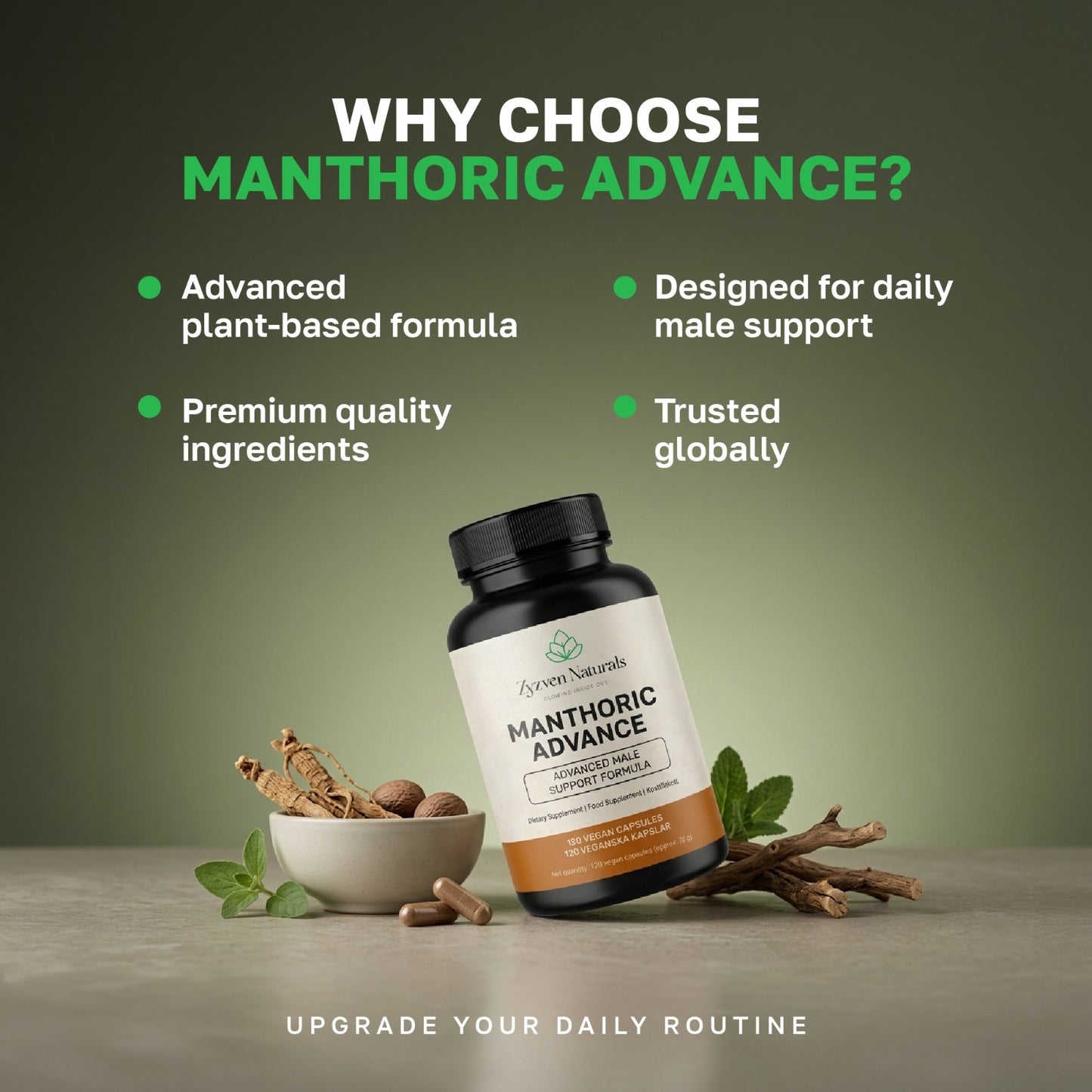 Men's Vitality & Performance Support Capsules (120 Count) | Manthoric Advance