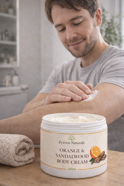 Orange & Sandalwood Body Cream (250ml) | Men's Moisturizer with Shea Butter, Rosehip & Avocado Oil