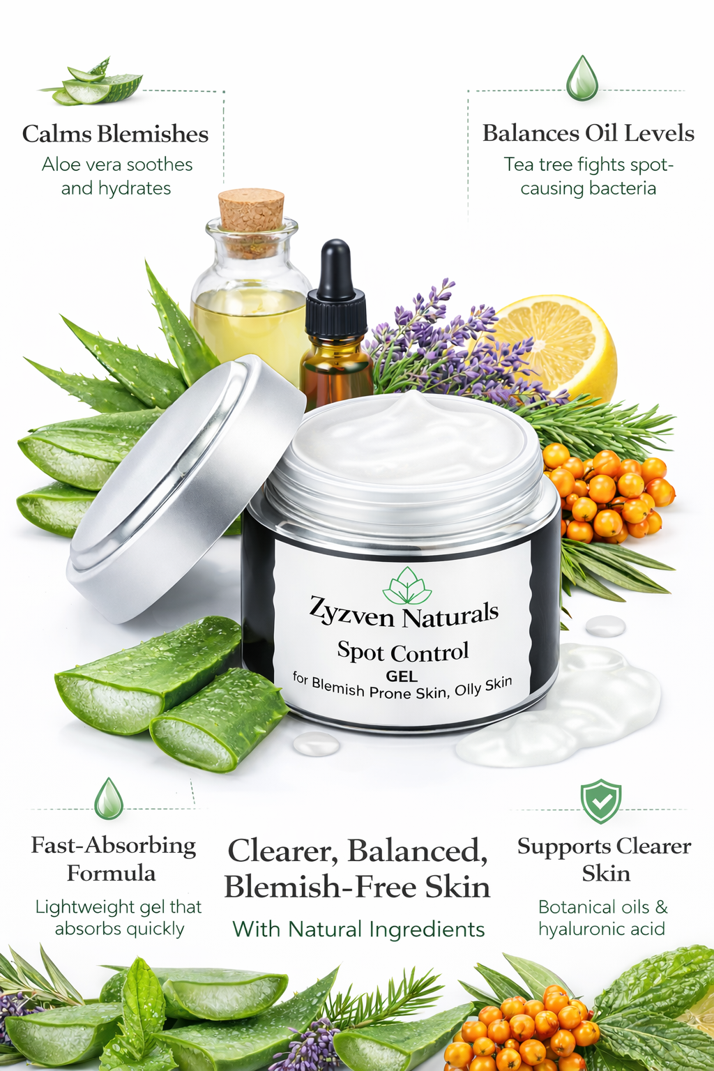 Blemish Control Spot Gel | Fast-Absorbing Acne Spot Treatment with Tea Tree & Aloe (30ml)