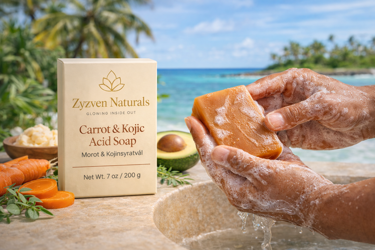 Carrot & Kojic Brightening Soap Bar (200g) | Face & Body Cleanser with Shea Butter, Avocado Oil & Vitamin E