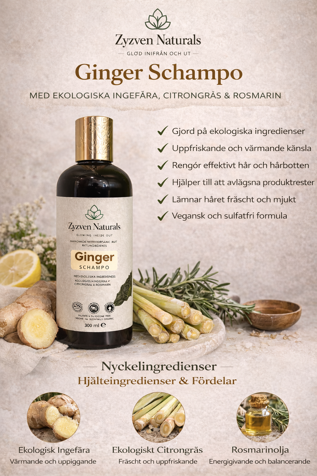 Ginger Shampoo | Organic Botanical Shampoo for Healthy Hair & Scalp