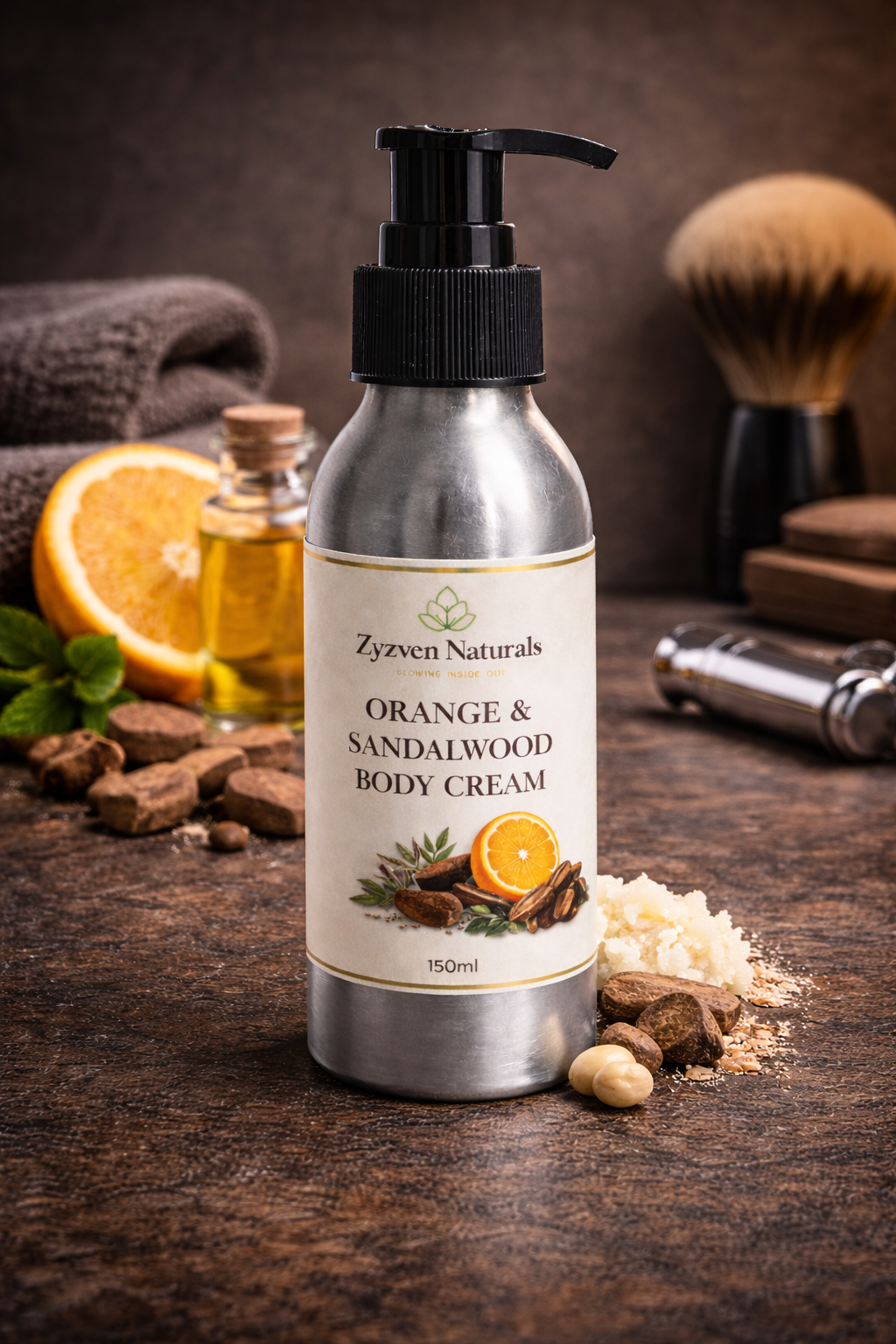 Orange & Sandalwood Body Cream (250ml) | Men's Moisturizer with Shea Butter, Rosehip & Avocado Oil