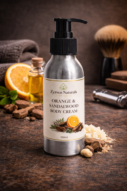 Orange & Sandalwood Body Cream (250ml) | Men's Moisturizer with Shea Butter, Rosehip & Avocado Oil