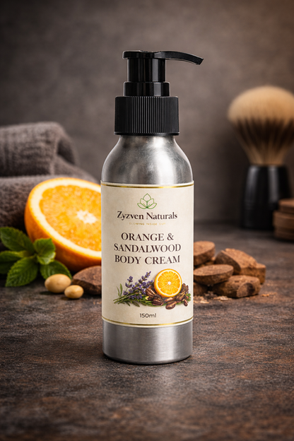 Orange & Sandalwood Body Cream (250ml) | Men's Moisturizer with Shea Butter, Rosehip & Avocado Oil