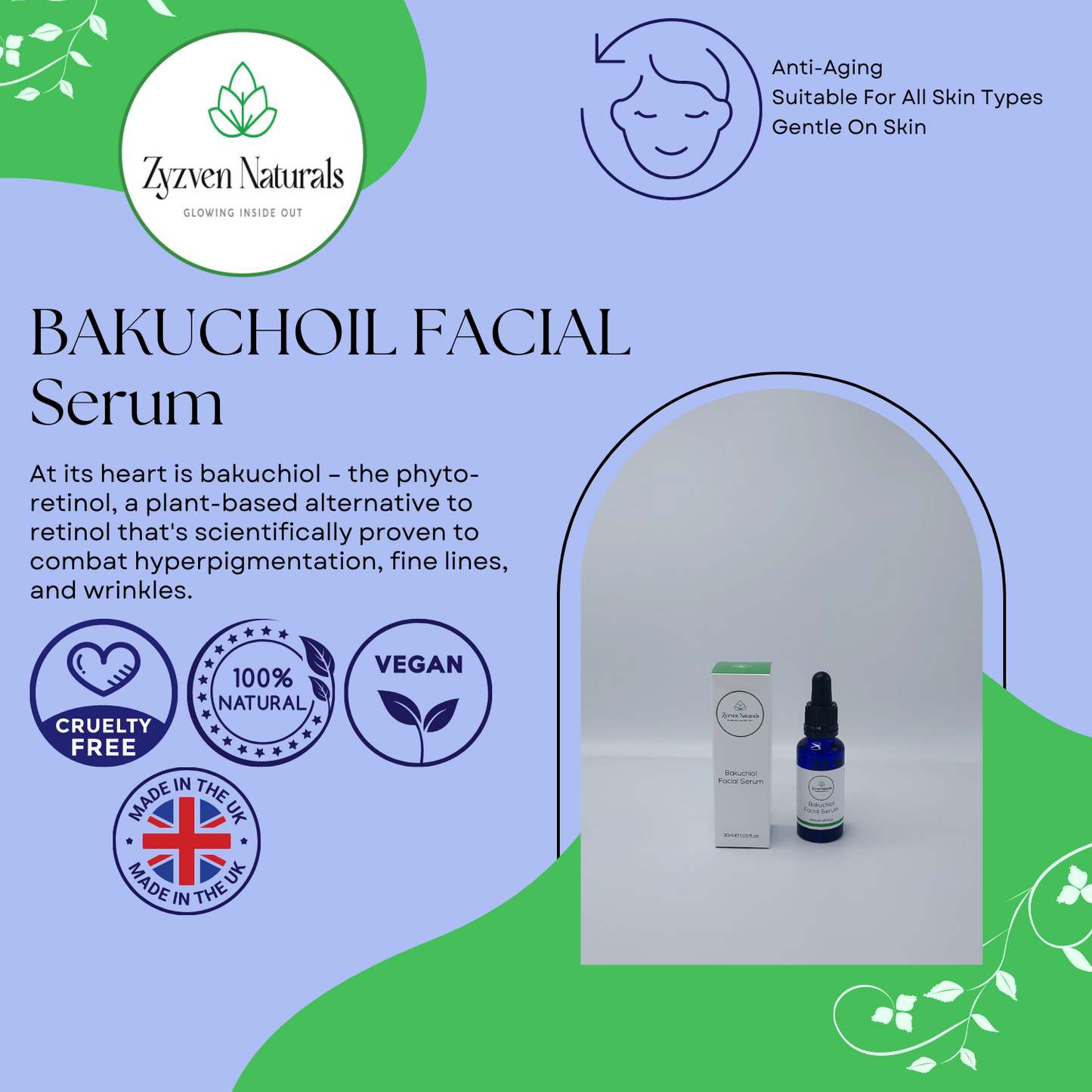 Bakuchiol Facial Serum | Organic Retinol Alternative Face Oil (30ml)