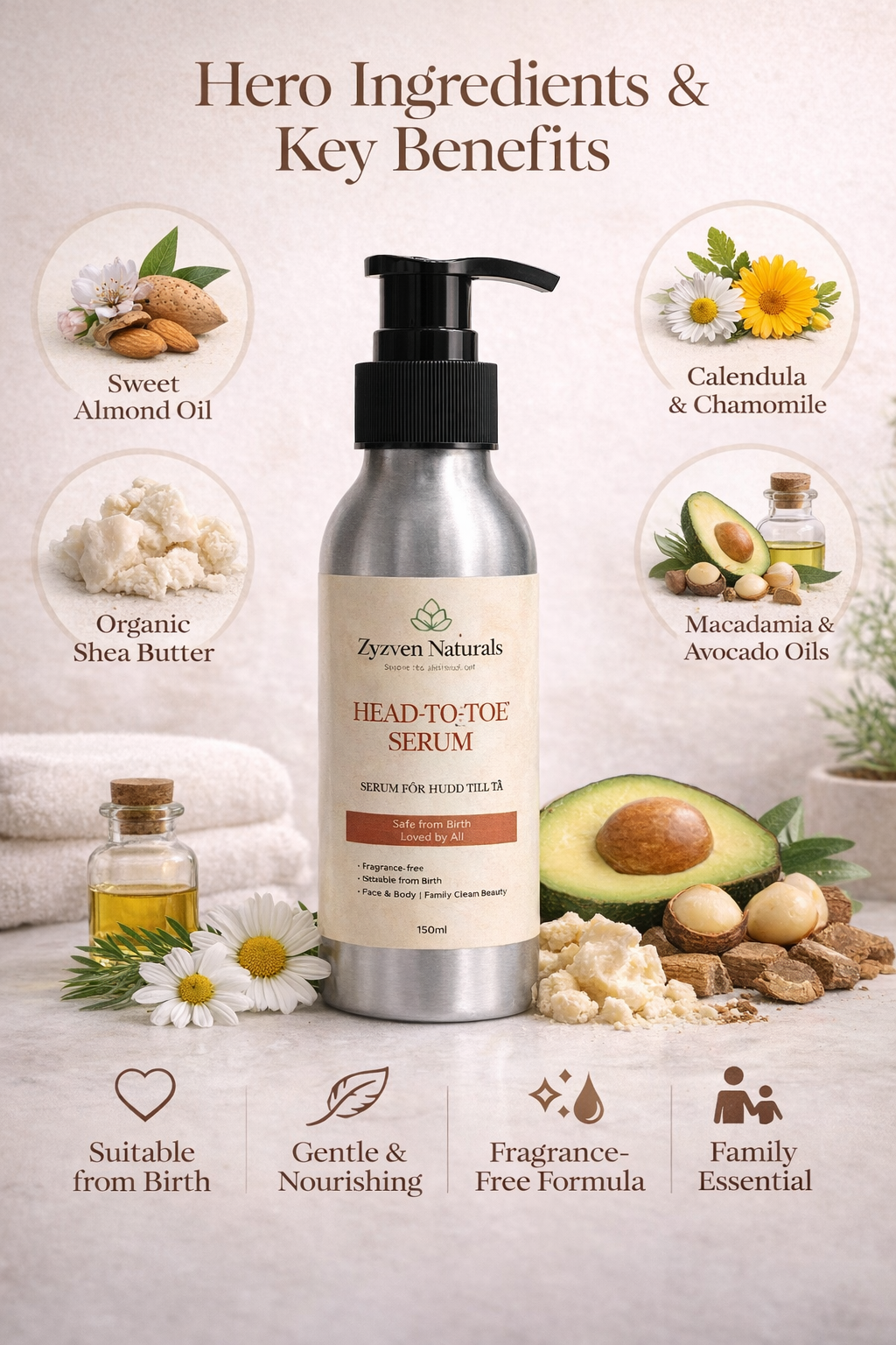Head to Toe Family Moisturiser (250ml) | Fragrance-Free Face & Body Cream for Babies, Children & Adults