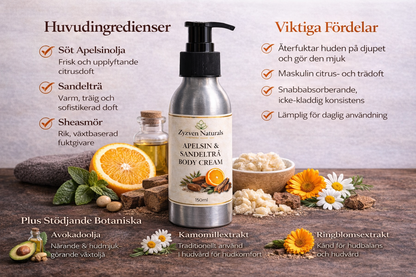 Orange & Sandalwood Body Cream (250ml) | Men's Moisturizer with Shea Butter, Rosehip & Avocado Oil