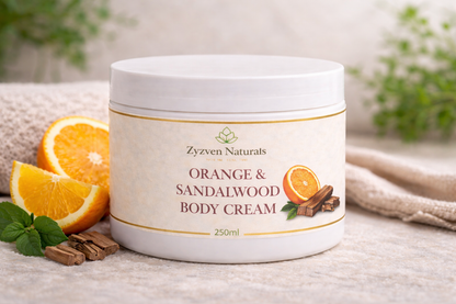 Orange & Sandalwood Body Cream (250ml) | Men's Moisturizer with Shea Butter, Rosehip & Avocado Oil