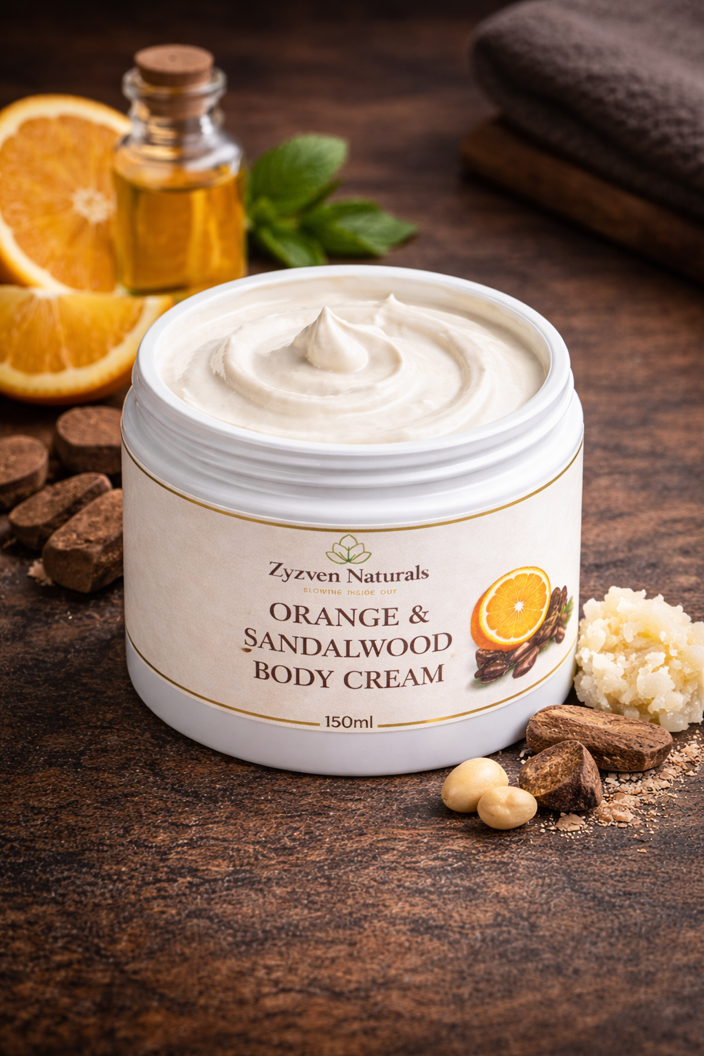 Orange & Sandalwood Body Cream (250ml) | Men's Moisturizer with Shea Butter, Rosehip & Avocado Oil
