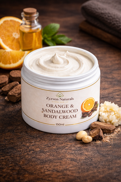 Orange & Sandalwood Body Cream (250ml) | Men's Moisturizer with Shea Butter, Rosehip & Avocado Oil