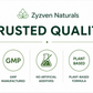 Zyzen Naturals logo with 'Trusted Quality' and certification icons on a white background