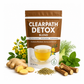 Clearpath Detox Blend package with tea cup illustration and health ingredients on a white background