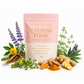 Zyviv Naturals Uterine Tonic Support Blend packaging with herbs and flowers on a white background
