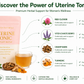 Promotional graphic for Uterine Tonic with ingredients and benefits listed.